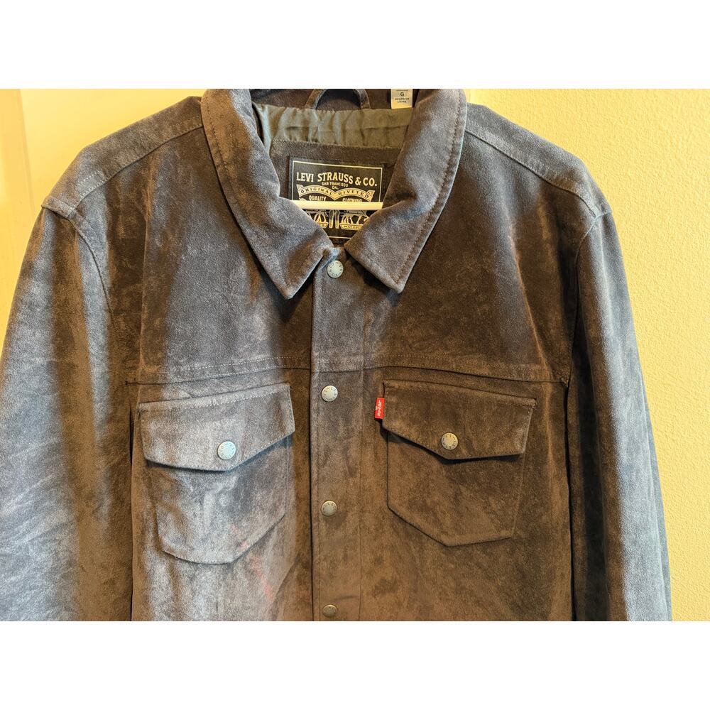 Levi’s Men’s Black Faux Suede Lined Full Zipper Snap Western Jacket Shacket Sz L - Picture 4 of 14